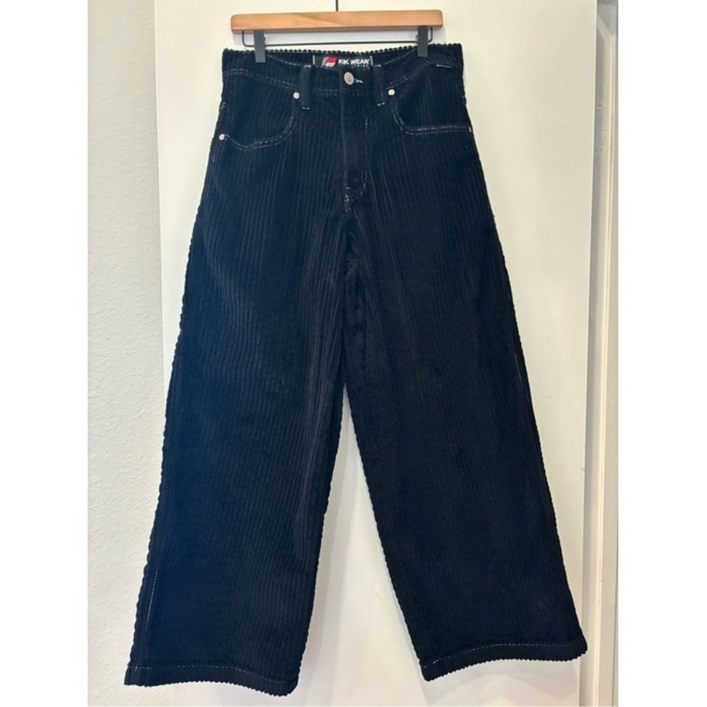 MINT Vintage Kikwear Navy Corduroy Pants 32x32 Baggy Y2K Skater Rave Cyber 90s